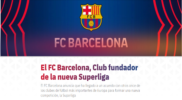 El FC Barcelona hace oficial su participación en la Superliga europea