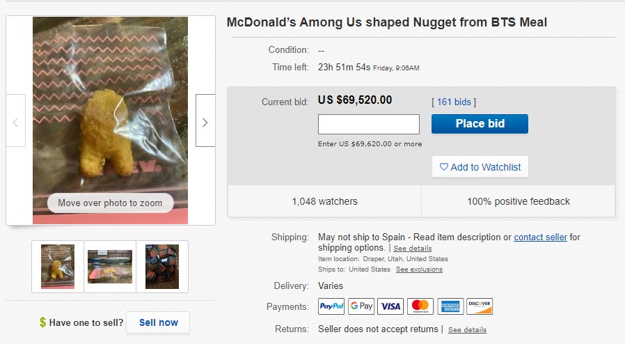 Un nugget con forma de personaje de ‘Among Us’ alcanza los 50.700 dólares en una subasta online